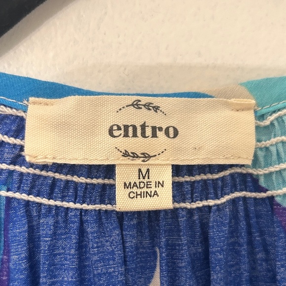 ENTRO City Escape Mini Tiered Dress Blue Floral Boho Flowy Preppy Flirty NWOT - Picture 2 of 9